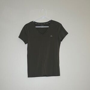 Calvin Klein Women's Dark Olive V-Neck Tee
